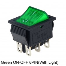 Buton comutator basculant O-I 16A/250V 6 pini verde #KCD4-DPDT 