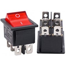 Buton comutator basculant O-I 16A/250V 6 pini roșu #KCD4-202 6P